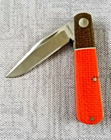 Jeffrey  Mitchell custom Clip  Barlow knife, Orange  and Brown Micarta.CPM-154,3.75" filework SALE  