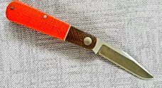 Jeffrey  Mitchell custom Clip  Barlow knife, Orange  and Brown Micarta.CPM-154,3.75" filework SALE  