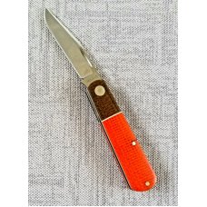 Jeffrey Mitchell custom Clip Barlow knife, Orange and Brown Micarta.CPM-154,3.75" filework SALE