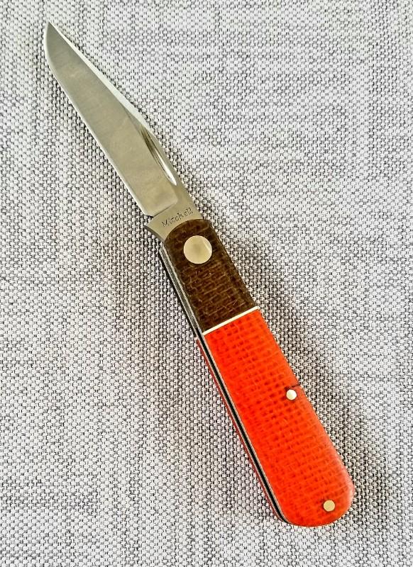Jeffrey  Mitchell custom Clip  Barlow knife, Orange  and Brown Micarta.CPM-154,3.75" filework SALE  