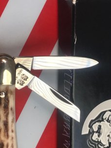 Vintage HAND MADE Bulldog Brand Whittler w/ Great Looking Stag Pocket Worn Looking Handles & NOS