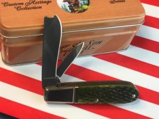 Bear & Son Special Build (#163) 2 Blade Razor Barlow w/ Nice Green Handles +Razor Arm Blade -NOS