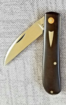 DrT custom Swayback pattern, Micarta and CPM-154, 3.625" closed , black micarta simple elegance 