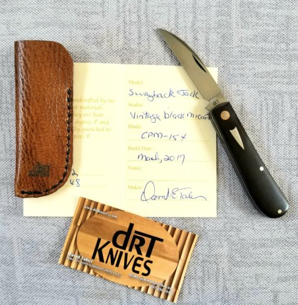 DrT custom Swayback pattern, Micarta and CPM-154, 3.625" closed , black micarta simple elegance 