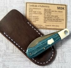 Michael du Pleesis EO Wharnie Knife,3.75" Teal Micarta, Giraffe bone and N690,coa slip new