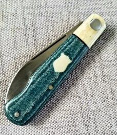 Michael du Pleesis EO Wharnie Knife,3.75" Teal Micarta, Giraffe bone and N690,coa slip new