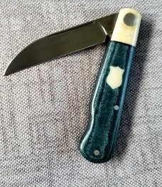 Michael du Pleesis EO Wharnie Knife,3.75" Teal Micarta, Giraffe bone and N690,coa slip new