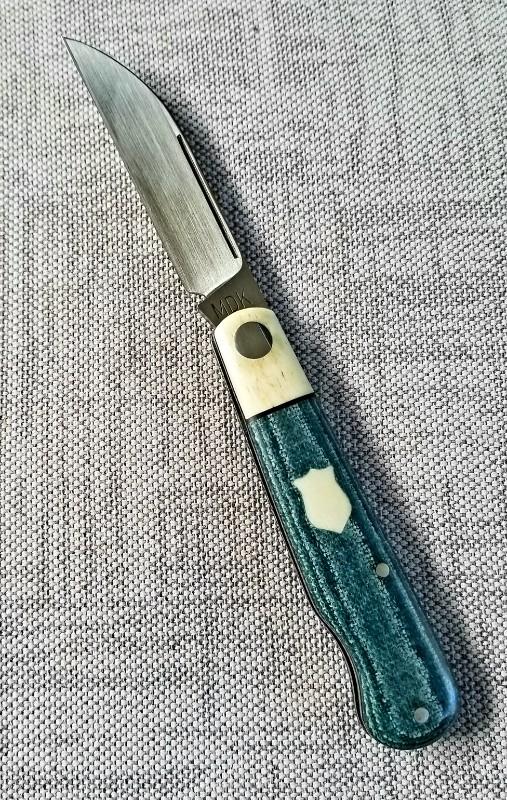 Michael du Pleesis EO Wharnie Knife,3.75" Teal Micarta, Giraffe bone and N690,coa slip new