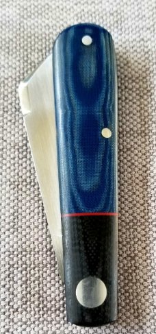 Michael du Pleesis Sheepsfoot Knife,3.5" Blue linen Micarta, black g10 and N690,coa slip new