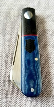 Michael du Pleesis Sheepsfoot Knife,3.5" Blue linen Micarta, black g10 and N690,coa slip new
