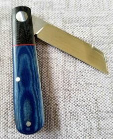 Michael du Pleesis Sheepsfoot Knife,3.5" Blue linen Micarta, black g10 and N690,coa slip new