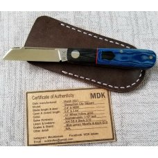 Michael du Pleesis Sheepsfoot Knife,3.5" Blue linen Micarta, black g10 and N690,coa slip new
