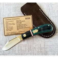Michael du Pleesis Lanny Clip Knife,3.5" Teal Linen Micarta, black g10 and N690,coa slip new