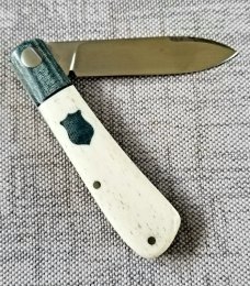 Michael du Pleesis Zulu Knife,3.75" Giraffe Bone and  Teal Linen Micarta, and N690,coa slip new