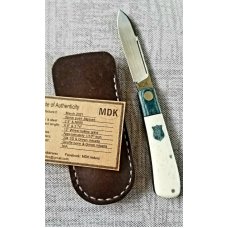 Michael du Pleesis Zulu Knife,3.75" Giraffe Bone and Teal Linen Micarta, and N690,coa slip new