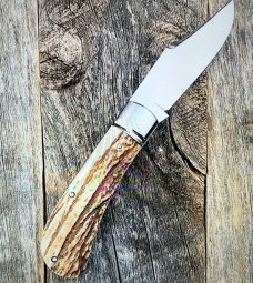 Charlie Bell Custom Elk Stag 4" Lanny Clip Knife, New, CPM-154 ,,ringed bolsters, new 2021