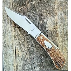 Charlie Bell Custom Elk Stag 4" Lanny Clip Knife, New, CPM-154 ,,ringed bolsters, new 2021