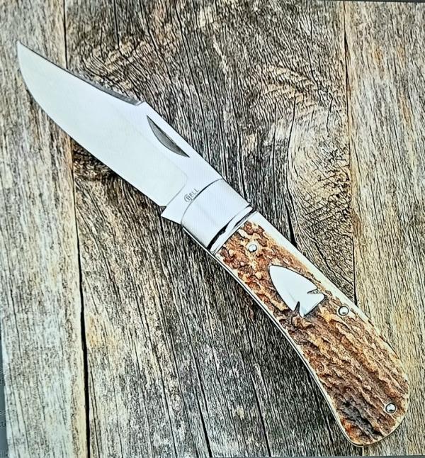 Charlie Bell Custom Elk Stag 4" Lanny Clip Knife, New, CPM-154 ,,ringed bolsters, new 2021