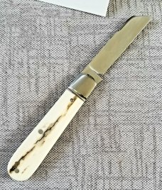 Bobby Toole Custom Mammoth Ivory Lambsfoot Knife, New, CPM-154 ,3 7/8" closed ,Steel Bolsters 