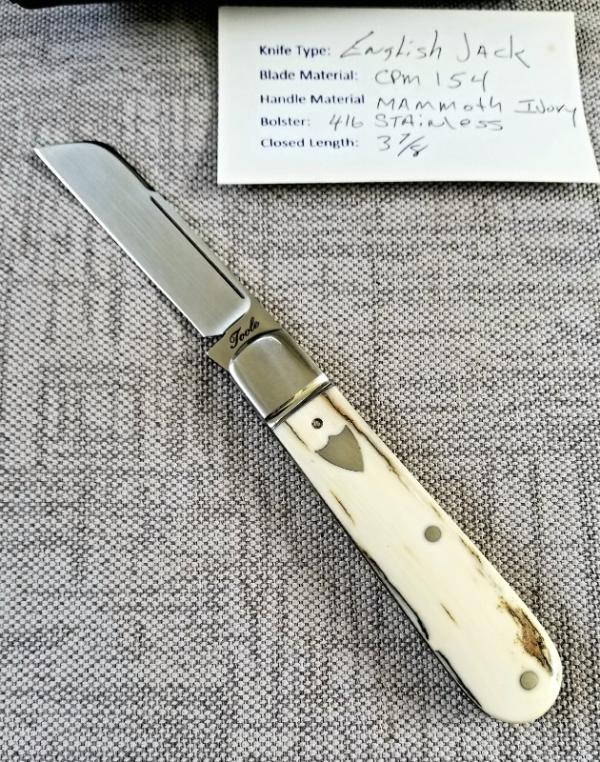Bobby Toole Custom Mammoth Ivory Lambsfoot Knife, New, CPM-154 ,3 7/8" closed ,Steel Bolsters Bobby Toole Custom Mammoth Ivory Lambsfoot Knife, New, CPM-154 ,3 7/8" closed ,Steel Bolsters