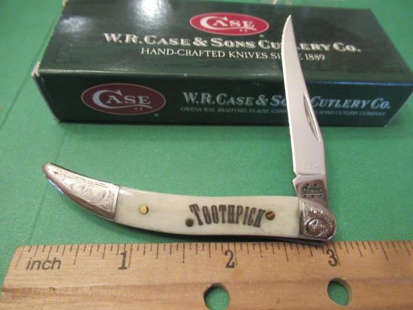 Case XX 2005 Scrolled Bolsters Serial # 054 White Bone Tiny Texas Toothpick Pattern # 610096 SS Case XX 2005 Scrolled Bolsters Serial # 054 White Bone Tiny Texas Toothpick Pattern # 610096 SS