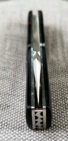 K'roo Custom Micarta Mac Knife, NEW,W/ slip,  3.5" closed blanket and black micarta with filework 