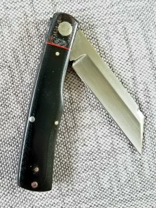 K'roo Custom Micarta Mac Knife, NEW,W/ slip,  3.5" closed blanket and black micarta with filework 