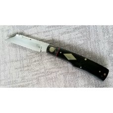 K'roo Custom Micarta Mac Knife, NEW,W/ slip, 3.5" closed blanket and black micarta with filework