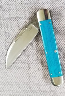 K'roo Custom Linen Micarta Equal End, Delta Jack Knife, NEW,W/ slip, 3.62