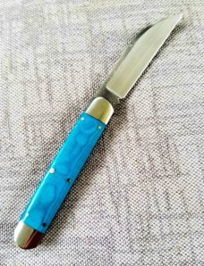 K'roo Custom Linen Micarta Equal End, Delta Jack Knife, NEW,W/ slip, 3.62
