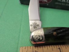 Case XX 2005 Emerald Green Bone Handles With XX Shield Tiny Texas Toothpick Pattern # 610096 SS