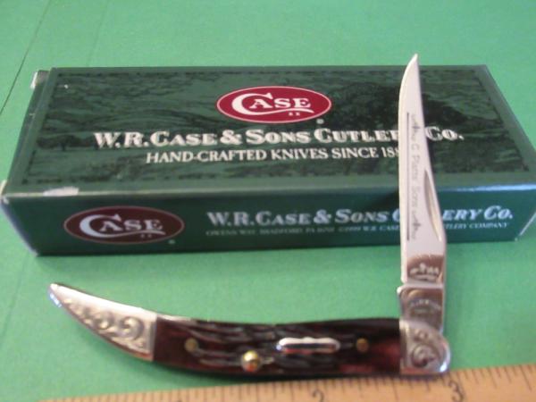 Case Bros C. Platt & Sons  Brown Bone Scrolled Bolsters Serial # 144 Tiny Texas Toothpick # 610096SS