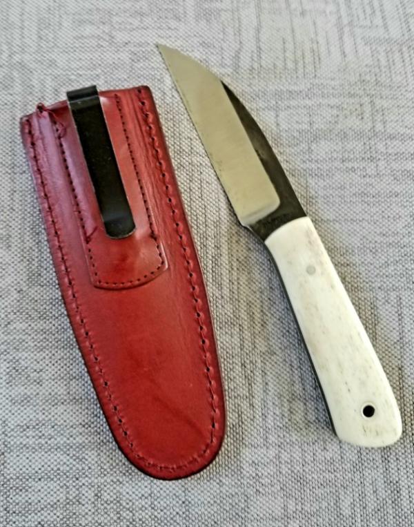Weyand Fixed blade, EDC. 7" overall, 1080/1085 steel,  natural bone scales..full tang ..sheath.5ozs