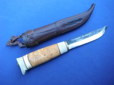 Beautiful Custom Finnish Kauhavan Puukko Hunting Knife With Original Leather Sheath. Made in Finland