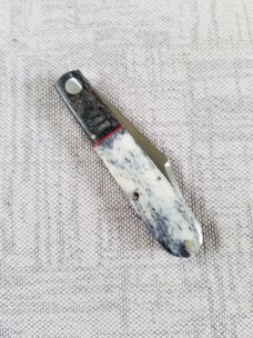 K'roo Custom Giraffe bone Barlow Knife, NEW,W/ slip, 3.5 blanket micarta filework work 