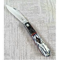 K'roo Custom Giraffe bone Barlow Knife, NEW,W/ slip, 3.5 blanket micarta filework work