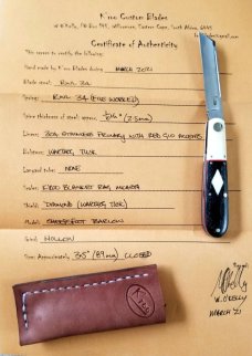 K'roo Custom Sheepsfoot Barlow Knife,coa., slip, 3.5 blanket micarta..tusk ivory,filework work 