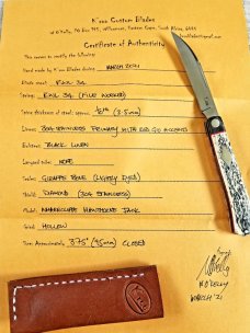 K'roo Custom Giraffe bone Slimline wharnie Knife, NEW,W/ slip, 4"giiraffe bone..dble shields