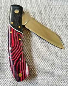 Mhara Custom Native Knife,N690,4"NEW W/ slip & coa& box, New Micarta, filework ss&bronze..
