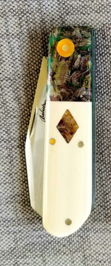 Vincenzo Balistreri Custom Red Arrow, 4" clsd Native pattern, elephant ivory scales with Liracarta
