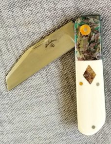 Vincenzo Balistreri Custom Red Arrow, 4" clsd Native pattern, elephant ivory scales with Liracarta