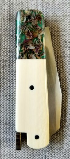 Vincenzo Balistreri Custom Red Arrow Taillock,  4" clsd, elephant ivory scales with Liracarta