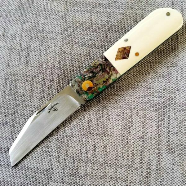 Vincenzo Balistreri Custom Red Arrow, 4" clsd Native pattern, elephant ivory scales with Liracarta