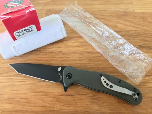 Kershaw Zing (1735TGRNCKT) Black Tanto Blade, Green G10 Handle, Discontinued, R J Martin Design, New Kershaw Zing (1735TGRNCKT) Black Tanto Blade, Green G10 Handle, Discontinued, R J Martin Design, New