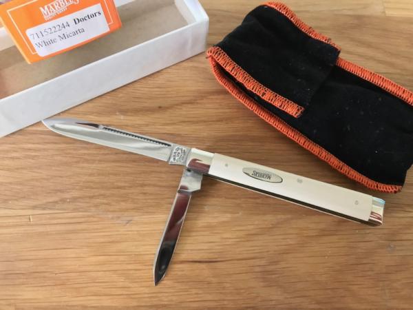 Marbles MSA Doctors Knife, White Micarta Handle, USA Made In 2001, New Marbles MSA Doctors Knife, White Micarta Handle, USA Made In 2001, New