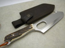 Hen & Rooster German Stainless Toledo Spain Stag HR05004 Guthook Skinner Fixed Blade Sheath Knife