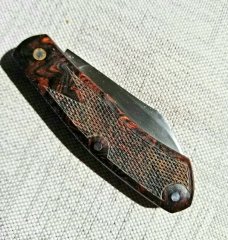 DrT Dino pattern, checkered ironwood 3 5/8" closed ,coa/slip..true custom...THIS IS THE WAY