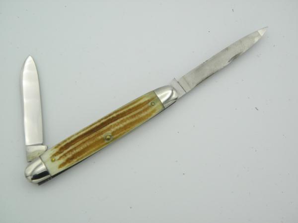 Queen Cutlery Co. #64 Sleeveboard Pen  with file blade in Winterbottom Bone: 3 1/4” closed