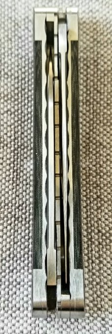 Jeff Mitchell Custom Muskrat Knife,slip, .3.75",Cpm-154,black linen micart,filework, clip & wharnie 