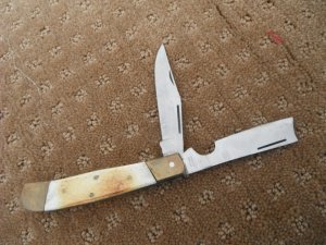 LARGE Two blade Pocket KNIFE With CAMEL BONE SCALES